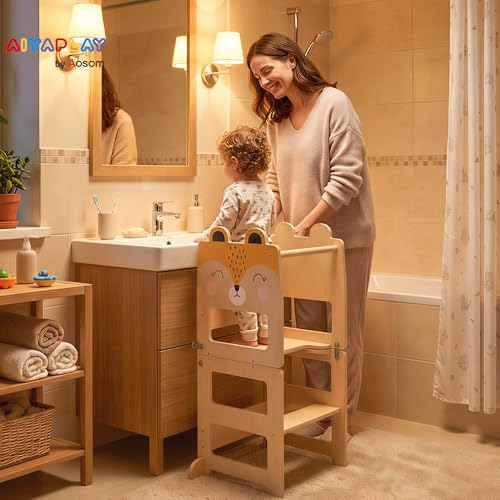 Aiyaplay Torre Montessoriana Per Bambini 2-5 Anni Con Lavagna E Tavolino, Sgabello Per Bambini In Compensato, 57X39X93 Cm, Color Legno - 2