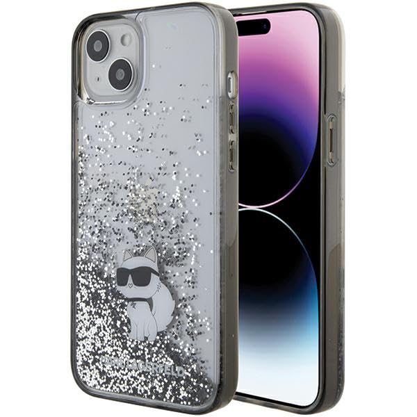 Karl Lagerfeld KLHCP15MLKCNSK Coque de protection pour iPhone 15 Plus 6,7" Transparent Coque rigide Ă paillettes liquides Choupette