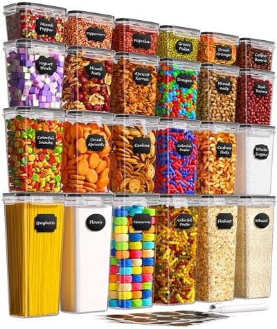 Airtight Food Storage Containers with Lids, 24 PCS Kitchen and Pantry Organization Canisters, BPA-Free, PVC-Free, Food-grade Plastic Leak-proof Jars for Cereal, Flour, Sugar, Extra 24 Labels & Marker - Thumbnail 4