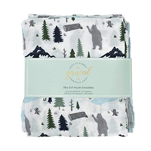 GRACED SOFT LUXURIES Extra Soft Bamboo Muslin Swaddle Baby Blankets 70% Bamboo 30% Cotton 2 Pack (Woodland Forest)