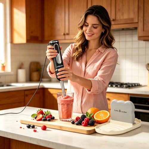 Image of Liebe&Lecker Immersion Blender Handheld, 300W Electric Stick Blender | 2-Speed Hand Mixer with Sturdy Spoon Rest, Anti-Splash Blade Guard Soup Blender to Prevent Container Scratches, Zero BPA