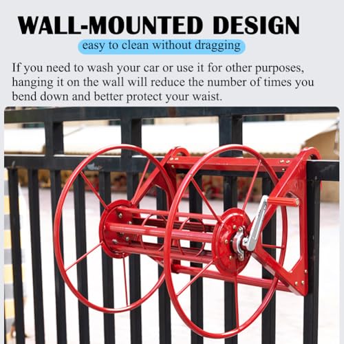 Carrete De Manguera Agrícola De Metal, Carrete De Manguera para Garaje Exterior, Carro Portamanguera De Pared, Carrete De Manguera De Jardín Portátil, Riego Fácil, Rojo, Metálico