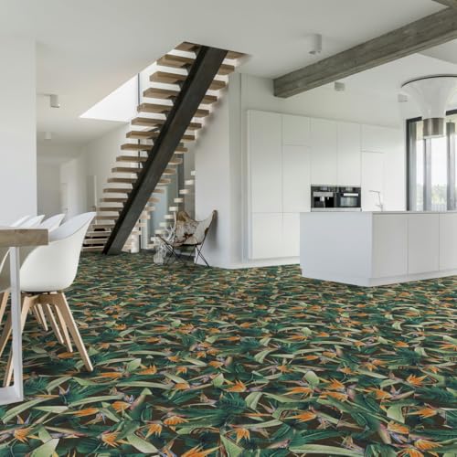 Suelo Vinílico Digitalizada, Hojas tropicales ,Prisma, Alfombra Distintos Tamaños, Moderno, Diseño y Resistencia para Tu Espacio, Cocina, Baño, Salón, Comedor, (200 x 450 cm, TROPICAL)