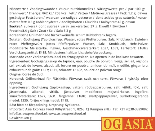 O’Food Gochujang Marinade für Schweinefleisch – Korean BBQ Sauce für Bulgogi – OG ASIA – 280g Flasche