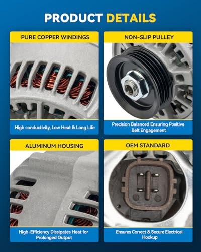 Image of PHILTOP New 13743N Alternator 95Amp Compatible with 1997-2001 Honda CR-V | Alternator Replacement 13743N, CJV27, 31100P3F013, 31100P3FJ51, CJU97, CJV26, 31100P3FA01