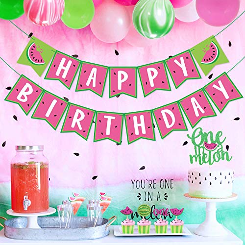 Yaaaaasss! One In A Melon Party Decorations Cake Topper Cupcake Toppers Melon Balloons And Happy Birthday Banner For Summer Fruit Themed 1St Watermelon Birthday Party Decoration 32 Pcs #TOP4