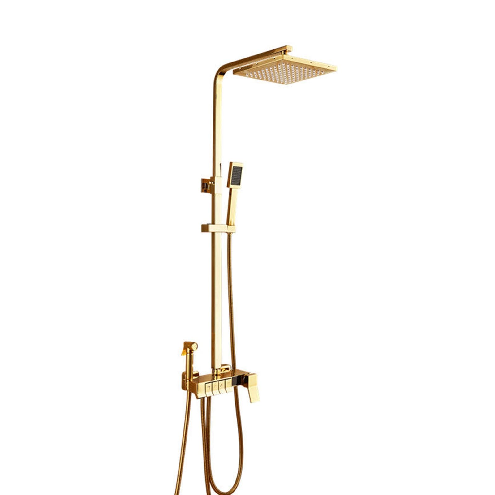 Set Saliscendi Doccia con Soffione e Doccino con Miscelatore 4 Modalità di Flusso D'acqua Saliscendi Doccia Regolabile con Soffione Quadrato Tubo Acciaio 1,5m