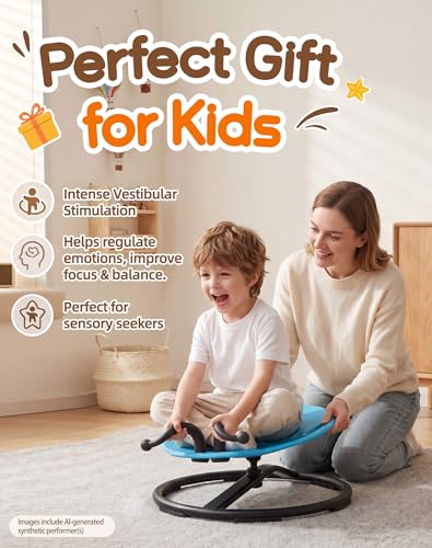 Image of SUNFATT Heavy Duty Spinning Chair for Autistic Kids,Safety Handles,242lbs | Sensory Sit and Spin Chair with Metal Base,360 Swiveling Chair for ADHD,Calming Indoor Outdoor Toy for 3-12