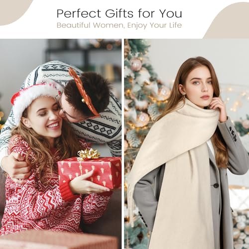 Premillow Women\'s Mohair Winter Scarf Pure Color, Warm Winter Scarf for Women and Men, Super Soft Luxurious Cashmere Feel Women Scarfs, Creamy - Thumbnail 7