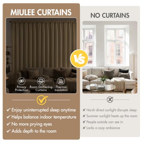 Image of MIULEE 84 Inch Length Dark Beige Blackout Bedroom Curtains Set of 4 | Thermal Curtains for Summer Heat, Light Blocking Privacy Bedroom Window Drapes, Top&Bottom Rod Pocket, Living Room