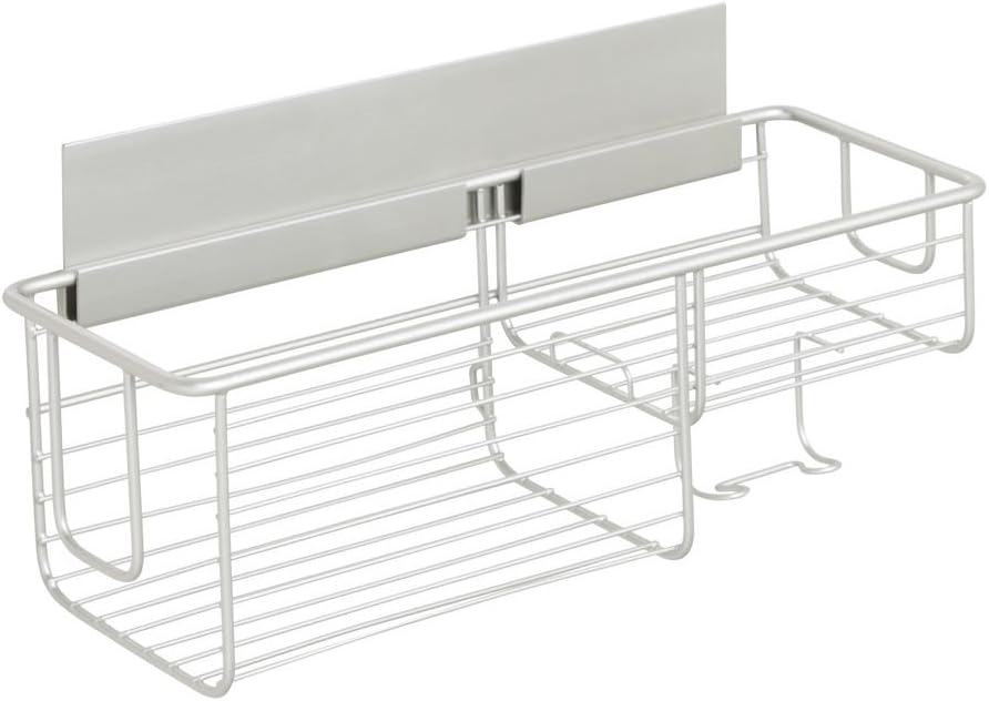 InterDesign AFFIXX, Peel-and-Stick Strong Self-Adhesive Classico Bathroom Shower Combo Basket for Shampoo, Conditioner, Soap - Satin/Nickel