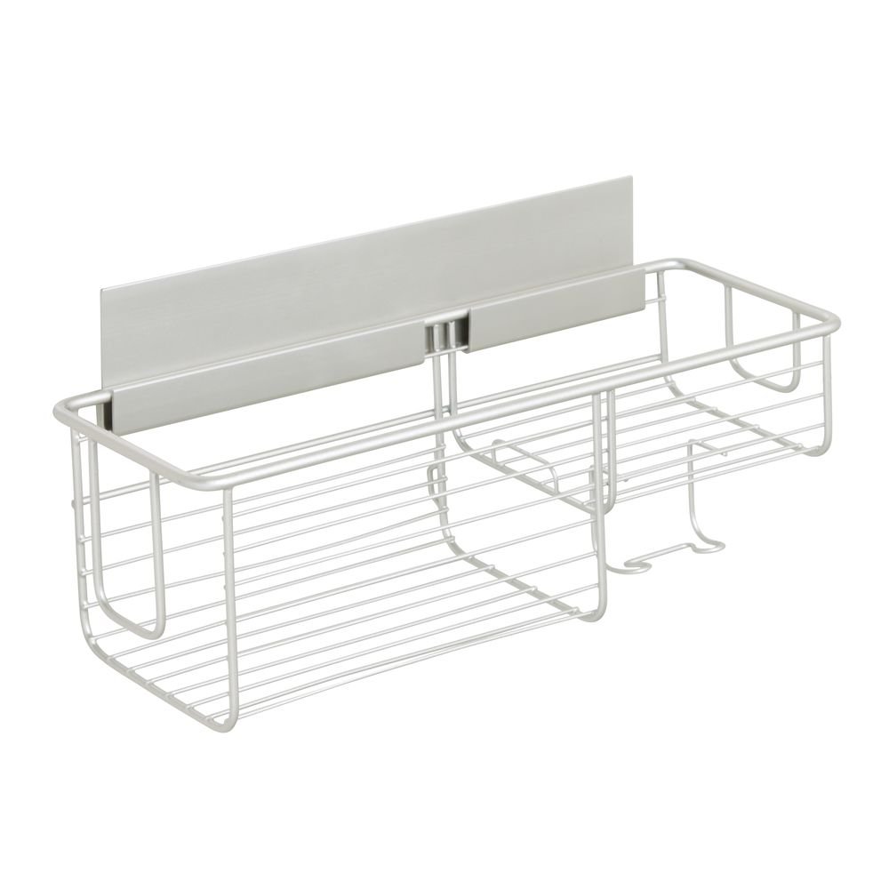 InterDesign AFFIXX, Peel-and-Stick Strong Self-Adhesive Classico Bathroom Shower Combo Basket for Shampoo, Conditioner, Soap - Satin/Nickel