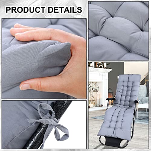 Bucherry 67 x 19 Inch Chaise Lounge Cushions Soft Lounge Chair Cushion Gravity Chair Cushion Sofa Lawn Furniture Cushion Pad with 6 Tie for Outdoor Indoor Patio Home Without Headrest (Gray,2 Pcs) - Thumbnail 3