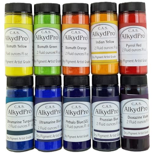 C.A.S. ALKYDPRO Cadmium-Free Artist Pigment Set – Bismuth Yellow, Green, Orange & Ultramarine Turquoise, 2 Fl Oz (Pack of 10), Ideal Cadmium Alternatives for Oil, Alkyd, Acrylic & Watercolor
