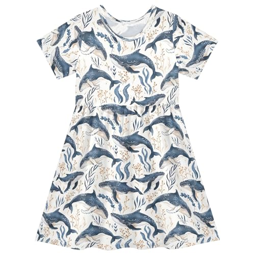 senya Summer Girl Dresses Underwater Humpback Whales Toddler Short Sleeve A-line Dress Casual Sundress
