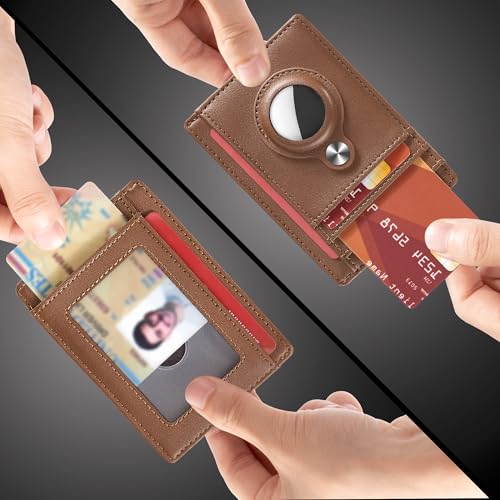 Image of Hawanik Slim Minimalist Wallet Front Pocket Wallet with Built-in Holder for AirTag