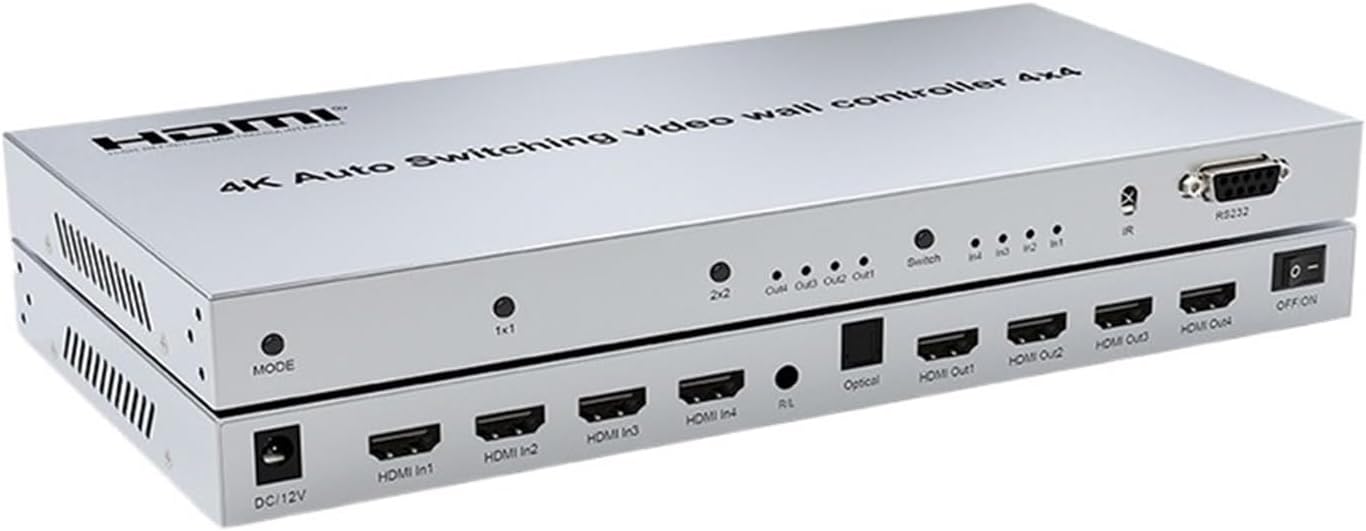 Auto Switching HDMI Video Wall Controller 4x4 4K HDMI Video Wall Processor 2x2 1X4 4X1 Multiple Video Screen Processor splicer(4k 60hz,USA Plug)
