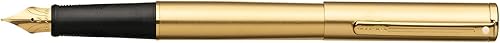 Miniatura 1 de Sheaffer AgioPluma estilográfica (punta mediana), acabado con placa de ángulo de cartuchos, 22K Oro cepillado con 22K Placa de Oro recortar (SH4590)