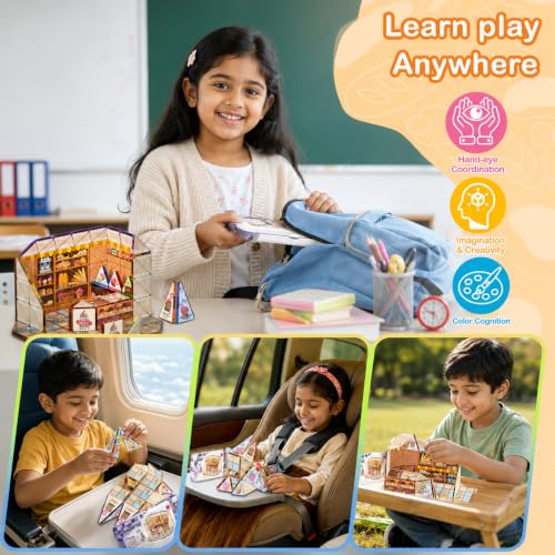Image of Magnetic Building Blocks for Kids, 3D Magnetic Tiles Construction Set, STEM Educational Building Toy for Boys & Girls, Creative Learning & Pretend Play Toy, Age 3+ Years (100 PCS Cake Shop Theme)