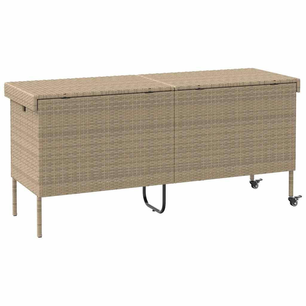 IKAYAA Baúl de Exterior Ratán PE con Ruedas, Baúl de Almacenamiento Exterior XXL, Caja de Almacenamiento con Bolsa, Arcón de Almacenaje para Patio Jardín, Beige 160 x 55 x 75 cm