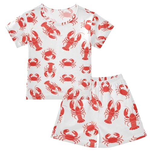 ALAZA Red Lobster on White Pajamas Set Short Sleeve Cotton Sleepwear Summer Pjs 2 Piece 5-14Y