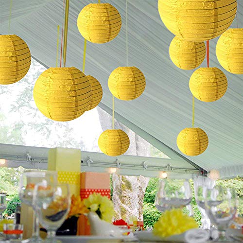 Farolillos de Papel, Farolillos 20 PCS/Set 6 "-12" Lámpara de Papel Amarillo LANDERN Surtido Tamaños Redondos Boule Body Party Colgando Decoración Favor