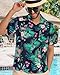 Mens Hawaiian Shirt Short Sleeve Summer Beach Casual Tops Button Down T Shirts with Pocket(Green Flamingo,XL)