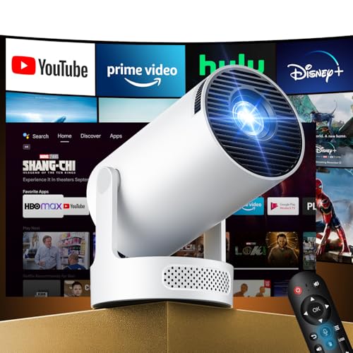Kimwood Vidéoprojecteur Portable, [App intégrée] Mini Projecteur Video FHD 1080P avec Haut-parleur HiFi &Focale Ultra Courte Rétroprojecteur Android TV BT 5.4 Wi-Fi 6, Auto Correction Grand Projection