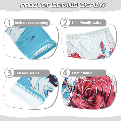 Bolaz Toddler Girls Leggings Printed Yoga Pants Leggings Blue Leaves Red Rose for Kids3