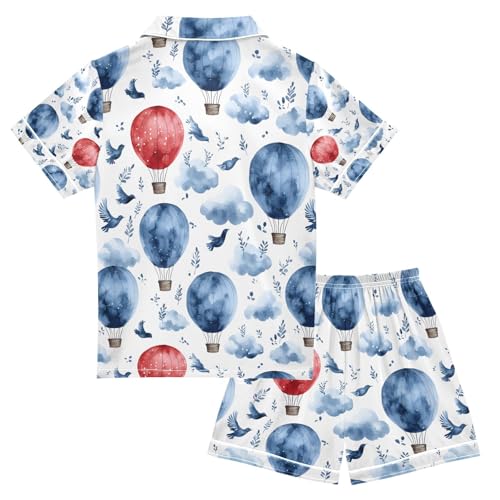senya Animal Leaves Hot Air Balloon Satin Summer Pajama Sets Silk Short Sleeve Button Down Sleepwear2