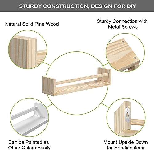 Senyh SHELVES03 Classic Nursery Shelves, Set Of 2 Natural Wood Floating Book Shelves For Kids Room thumb #6