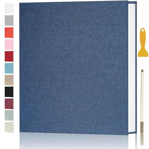 Photo Album Self Adhesive Pages for 4x6 5x7 8x10 Pictures Scrapbook Magnetic Photo Albums with Sticky Pages Books with A Metallic Pen for Baby Wedding Family 11x10.6 Blue 40 Pages