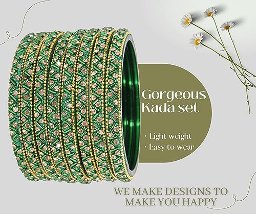 Image of NMII Glass Bangles Set For Girls and Women Studded Zircon Gemstone and Beads I women bangles I (Pack of 8)