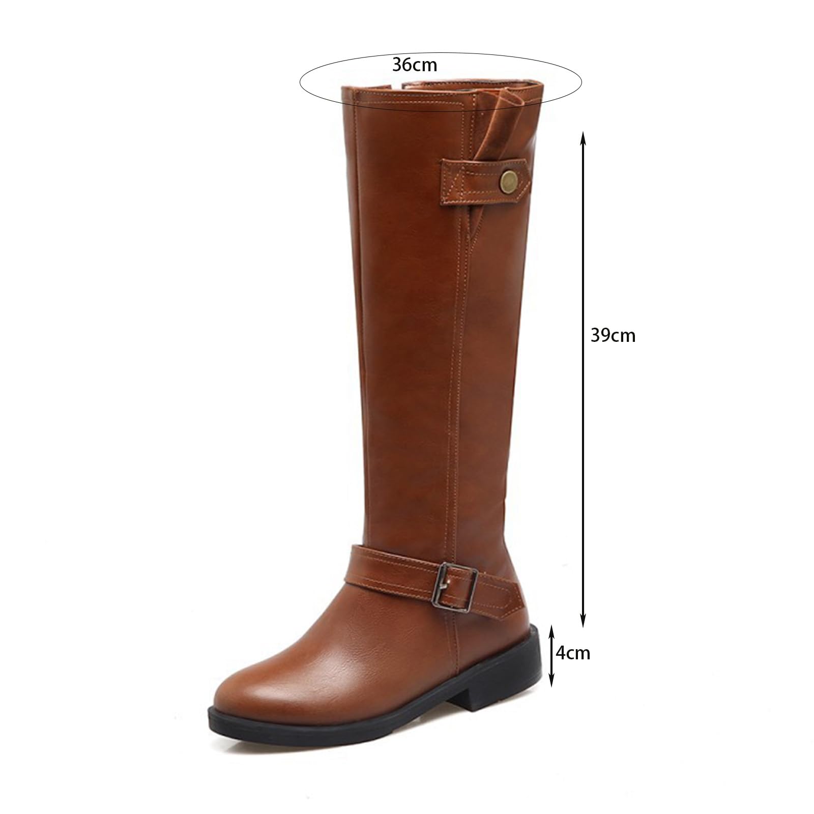 Mujeres Flat Biker Botas Media de la Pantorrilla de la Rodilla Alta Montar Botas largas Gruesas Botas de Moto de tacón bajo con Cremallera Lateral
