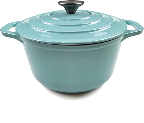 Horno holandés de hierro fundido esmaltado con tapa, 5 cuartos de galón, horno holandés redondo profundo con asas dobles, rojo