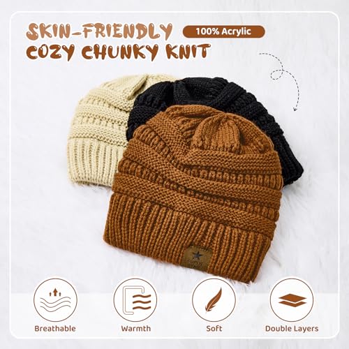 Durio 3 Pcs Satin Lined Beanie for Baby Girl Winter Hat Knit Warm Toddler Beanies for Babies Infant Boys Winter Hats for Kids3
