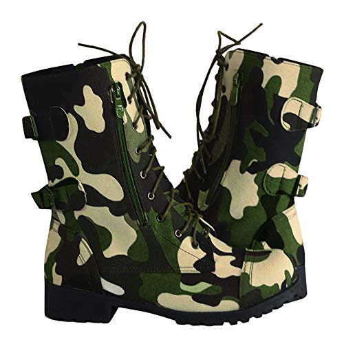Combat Boots Womens Mid Calf Ankle Boots for Women Casual Fashion Camouflage Lace Up Low Heel Combat Military Boots3