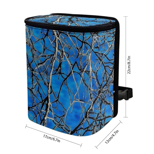 Image of KEIAHUAN Blue Branch Camo Car Trash Can with Lid Multipurpose Collapsible Trash Bin for Car Hanging Vehicle Trash Bag Small Portable Automotive Garbage Cans Vehicle Interior Accessories