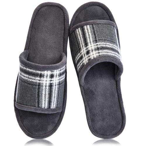 Image of Men's Comfort Open Toe Slippers, Upgraded 60D Memory Foam Bedroom Slip on
