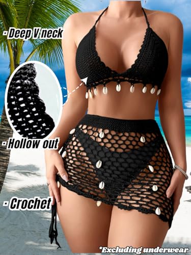 Womens Sexy Two Piece Cover Up Skirt Set, Backless Shell Boho Crochet Swimsuit Coverup, Summer Beach Vacation Outfits2