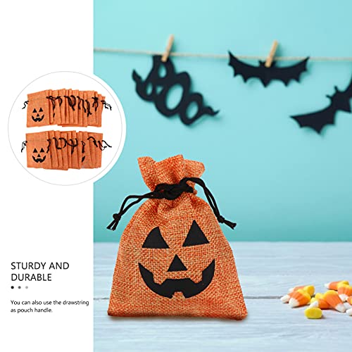 BESPORTBLE Halloween Pumpkin Burlap Bags with Drawstring, 25Pcs Halloween Trick or Treat Candy Bags- Orange Burlap Favor Sacks for Party Favors Small Gift Bags， 4X3 Inches3