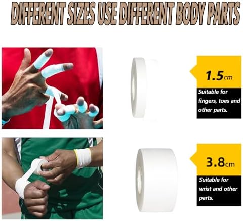 Sports Finger Tape 6 Rolls 0.6"x11 Yards White Athletic Tape No Sticky Residue & Easy to Tear - for Rock Climbing, Jiu-Jitsu, Grappling, Martial Arts, Hockey Stick, Lifters (Black1.5-6pack)