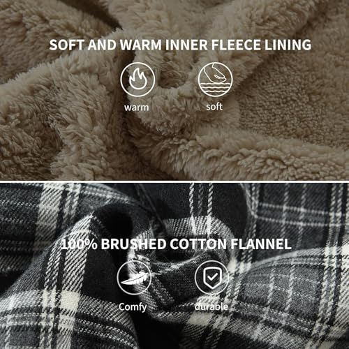 Image of Men's Sherpa Cotton Flannel Shirt Jacket Plaid Button Coat Pocket