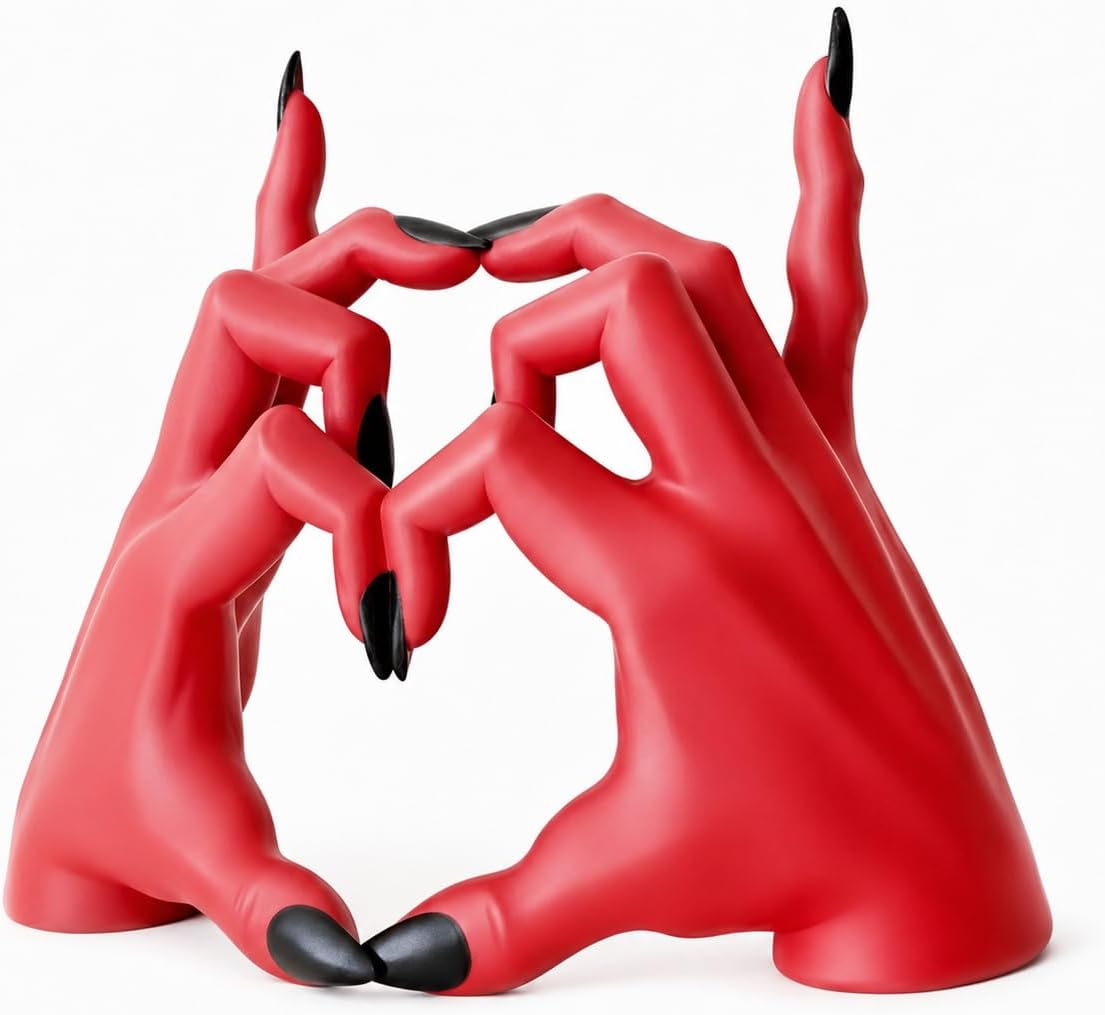 Gothic Devil Hands Heart Statue – Unique Romantic Gift Decor for Couples