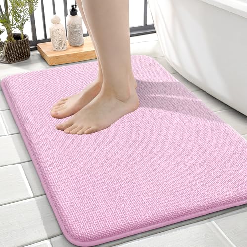 Image of OLANLY Thick Memory Foam Small Bathroom Rugs 24x16, Extra Soft Absorbent Bathroom Mat, Quick Dry Bath Mats, Non-Slip, Machine Washable Carpet for Bathroom, Tub and Shower, Home Decor Accessories, Pink