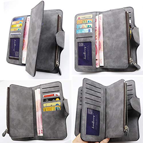 Women's Long Leather Wallet RFID Blocking Cash ID Credit Card Holder for Women Ladies Soft Clutch Wallet with Zipper Coin Pocket Fashion Purse (Dark Gray)2