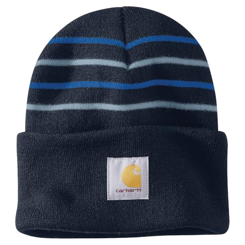 Carhartt Bonnet en Tricot à Rayures pour Homme 106338, Bleu Marine, Taille Unique