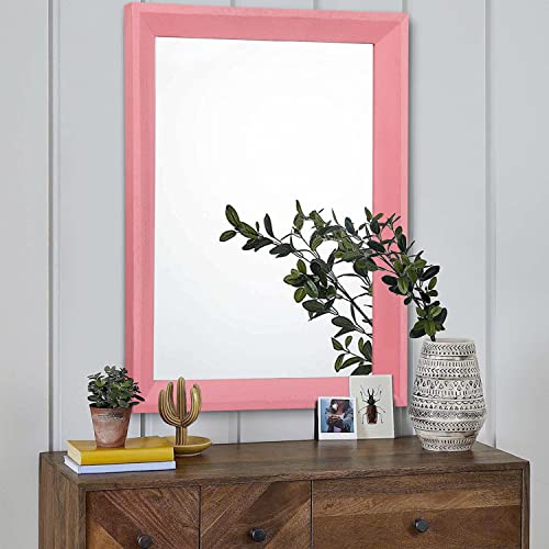 Aazzkang Rectangle Mirror With Wood Frame Large 26"X18" Rustic Farmhouse Wall Mirror Decor Bedroom Bathroom Living Room Vanity Mirror Pink #TOP2