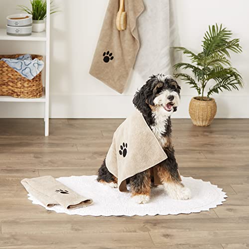 Image of Bone Dry Pet Grooming Towel Collection Absorbent Microfiber Drying Set, 15x30 inch, Embroidered Taupe, 3 Count
