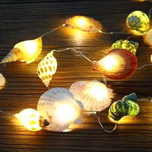 Ocean & Beach Themed String Lights - Real Conch Shell Design,7FT 20 LED Fairy Lights with 8 Modes, Dual-Powered: Battery/USB Operated for Hawaii Parties, Bedroom, Outdoor Decor Ocean Beach Themed String Lights Real Conch Shell Design7FT 20 LED Fairy Lights with 8 Modes Dual Powered BatteryUSB Operated for Hawaii Parties Bedroom Outdoor Decor